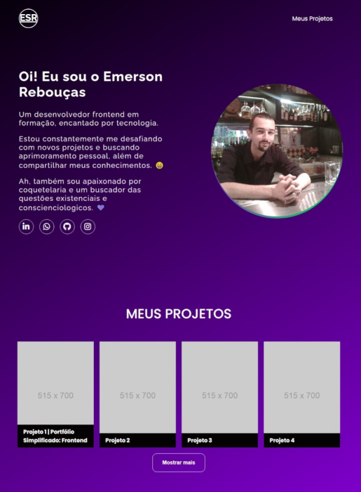 Print do Projeto 1 Portfólio Simplificado Frontend